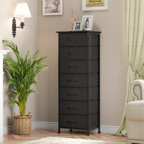 TOMNK Black Tall Dresser ! Nightstand furniture in Closet ! Garage Organizer with 7 fabric Drawers. 1 Black Tall Dresser