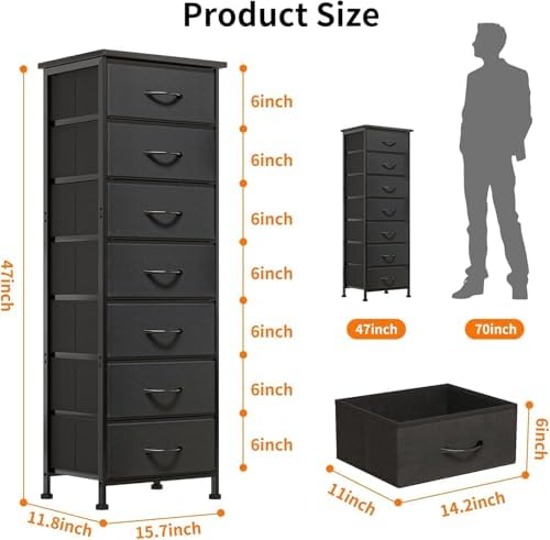TOMNK Black Tall Dresser ! Nightstand furniture in Closet ! Garage Organizer with 7 fabric Drawers. 2 TOMNK Black Tall Dresser ! Nightstand furniture in Closet ! Garage Organizer with 7 fabric Drawers. - Image 2