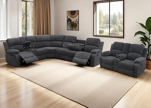 Manual Reclining Sectional Sofa Set, Comfy 8-Seat 1 Manual Reclining Sectional Sofa Set