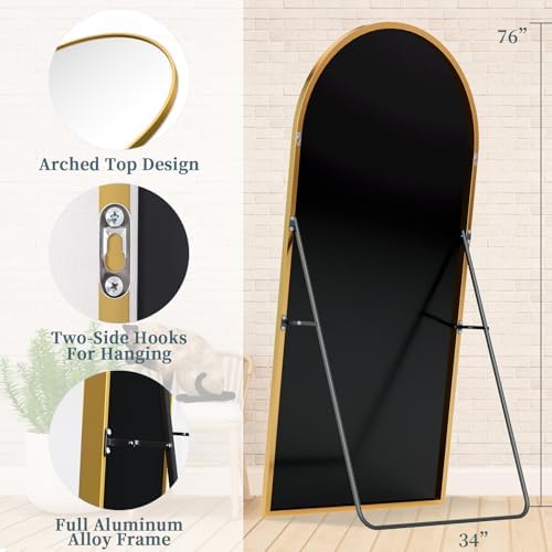 Full Length Mirror with Stand, 76"x34" Arched Full Body 5 Full Length Mirror with Stand, 76"x34" Arched Full Body - Image 5