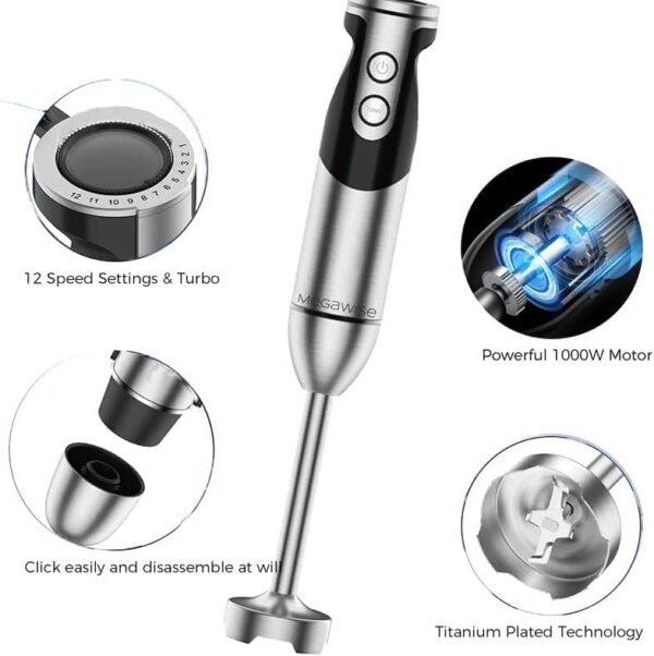 MegaWise Pro Titanium Reinforced 3-in-1 Immersion Hand Blender, Powerful Copper Motor. - Image 3