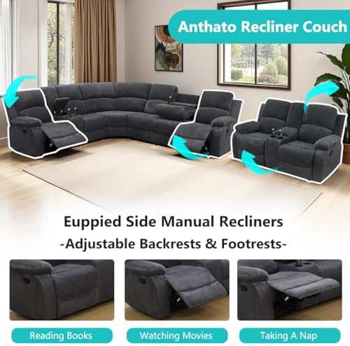 Manual Reclining Sectional Sofa Set, Comfy 8-Seat 3 Manual Reclining Sectional Sofa Set, Comfy 8-Seat - Image 3
