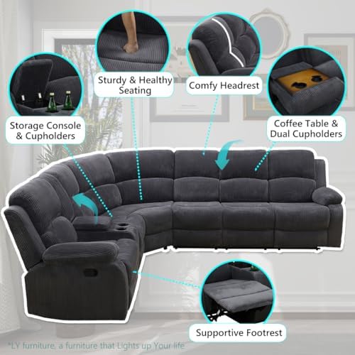 Manual Reclining Sectional Sofa Set, Comfy 8-Seat 5 Manual Reclining Sectional Sofa Set, Comfy 8-Seat - Image 5