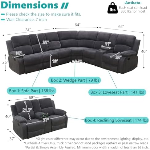 Manual Reclining Sectional Sofa Set, Comfy 8-Seat 2 Manual Reclining Sectional Sofa Set, Comfy 8-Seat - Image 2