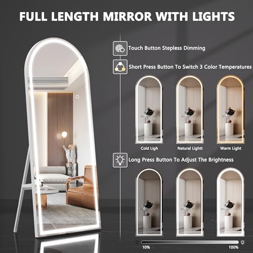 Full Length Mirror with Lights, White Frame Hasipu 95" X 40" 2 Full Length Mirror with Lights, White Frame Hasipu 95" X 40" - Image 2