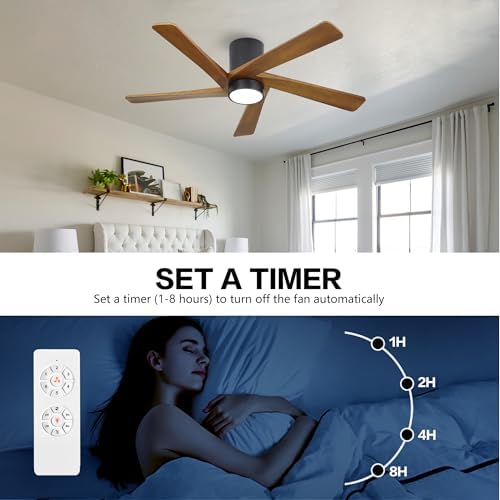 WINGBO 54 Inch Flush Mount DC Ceiling Fan with Lights and Remote, 5 Reversible Carved Wood Blades 7 WINGBO 54 Inch Flush Mount DC Ceiling Fan with Lights and Remote, 5 Reversible Carved Wood Blades - Image 7