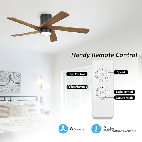 WINGBO 54 Inch Flush Mount DC Ceiling Fan with Lights and Remote, 5 Reversible Carved Wood Blades 3 WINGBO 54 Inch Flush Mount DC Ceiling Fan with Lights and Remote, 5 Reversible Carved Wood Blades - Image 3