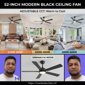52-Inch Modern Black Ceiling Fan
