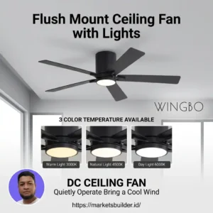 Flush Mount Ceiling Fan with Lights – WINGBO 48 Inch DC Ceiling Fan for Quiet Comfort 10 Flush Mount Ceiling Fan with Lights